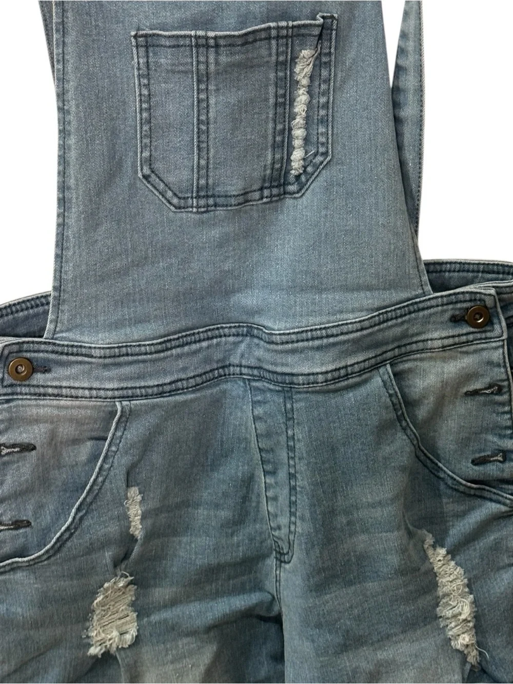WallFlower distressed denim short overalls women’s size M